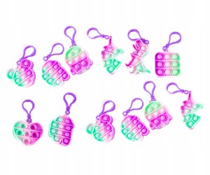 BRELOK DO KLUCZY POP IT ANTYSTRESOWY ZESTAW 12SZT