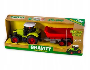 ZIELONY TRAKTOR Z PRZYCZEPĄ MASZYNA ROLNICZA