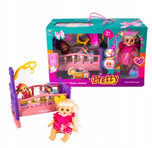 LALKA W SUKIENCE ZESTAW Z ŁÓŻECZKIEM DO SPANIA