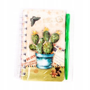 NOTES Z DŁUGOPISEM KAKTUS 10x14CM RÓŻNE KOLORY