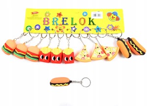 BRELOK DO KLUCZY PREZENT GADŻET FAST FOOD PIZZA HAMBURGER ZESTAW 12SZT