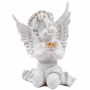 ANIOŁ DZIECKO FIGURKA BIAŁY ANIOŁEK STRÓŻ RZEŹBA DUŻA DEKORACJA 16CM