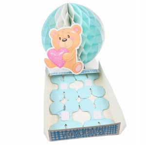 NIEBIESKA DEKORACJA URODZINOWA ROZETA PAPIEROWA MIŚ GIRLANDY BABY SHOWER