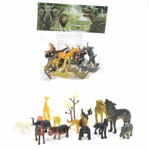 FIGURKI ZWIERZĘTA DZIKIE ZOO SAFARI DUŻY ZESTAW LEW ŻYRAFA SŁOŃ GORYL WILK
