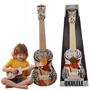GITARA DLA DZIECI INSTRUMENT ZABAWKA MUZYCZNA UKULELE 4 STRUNY RÓŻNE WZORY