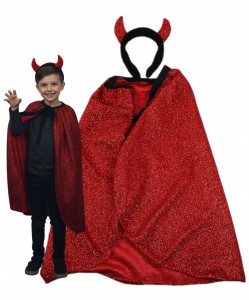 DIABEŁ JASEŁKA HALLOWEEN STRÓJ KARNAWAŁOWY DLA DZIECI PELERYNA ROGI DEMONA