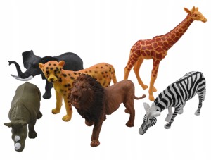 ZWIERZĘTA DZIKIE DUŻE FIGURKI ZOO LEW SŁOŃ ZEBRA ZESTAW FIGUREK 6SZT