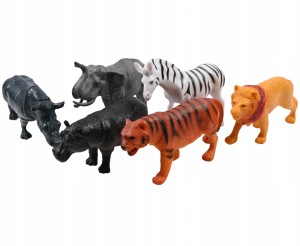 DUŻE FIGURKI DZIKIE ZWIERZĘTA ZOO LEW SŁOŃ ZEBRA ZESTAW FIGUREK 6SZT