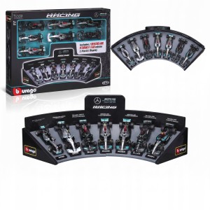 ZESTAW BOLIDÓW F1 Mercedes EKSPOZYTOR 7 SAMOCHODÓW 1:43 BBURAGO 18-38170