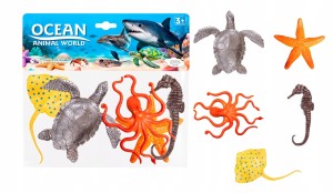 FIGURKI WODNE ŻÓŁW PŁASZCZKA ZWIERZĘTA MORSKIE OCEAN ZESTAW FIGUREK 5SZT