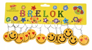 ŻÓŁTY BRELOK DO KLUCZY UŚMIECHNIĘTE BUŹKI EMOTIKONY ZESTAW 12SZT