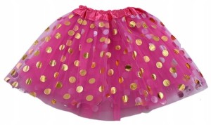 CIEMNO RÓŻOWA SPÓDNICZKA TIULOWA W GROCHY GROSZKI TUTU DLA DZIECI 30CM